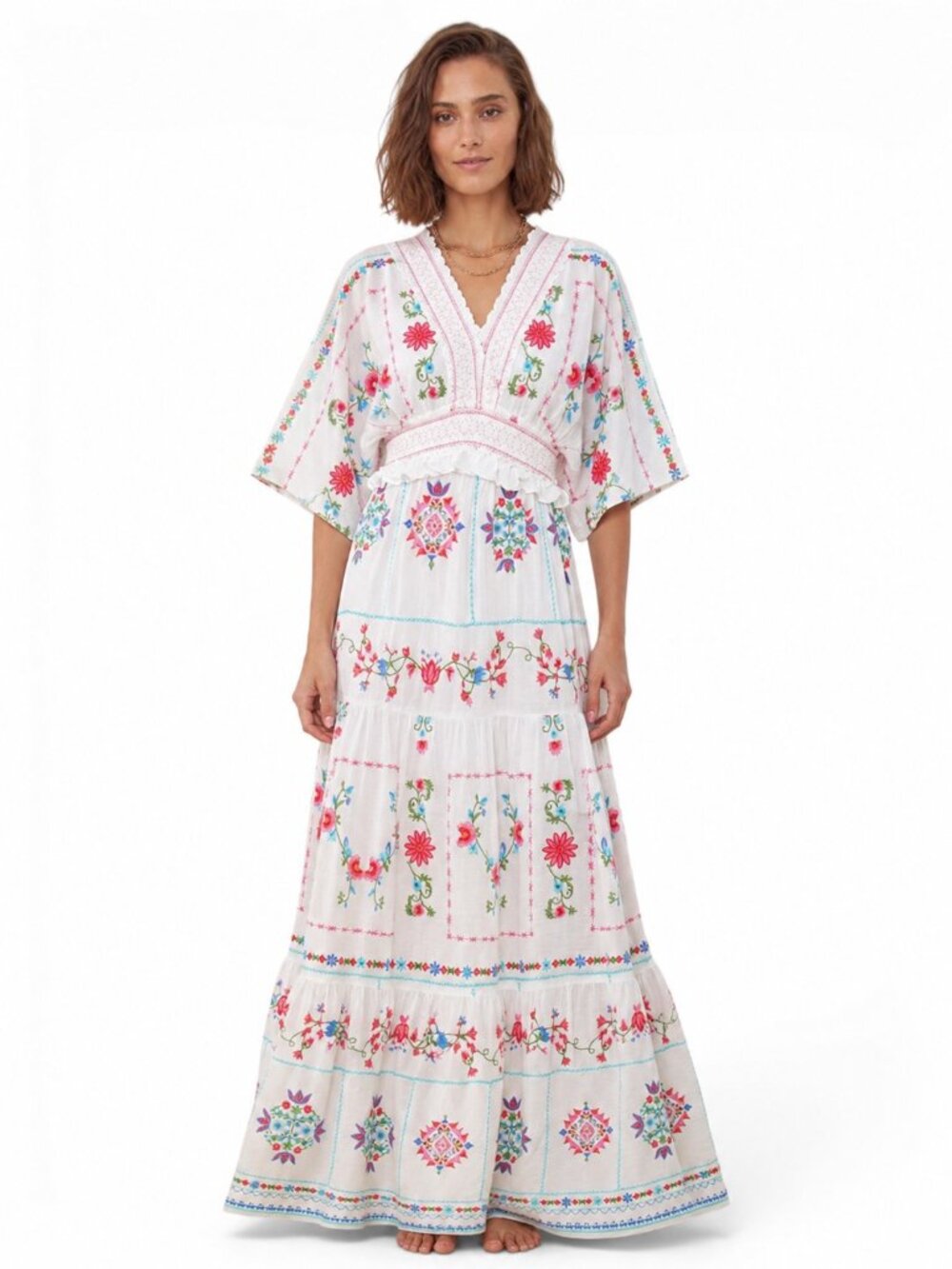 Hale Bob Neylan Embroidered Maxi Dress White Colorful Embroidered New NWT XS - Picture 3 of 8